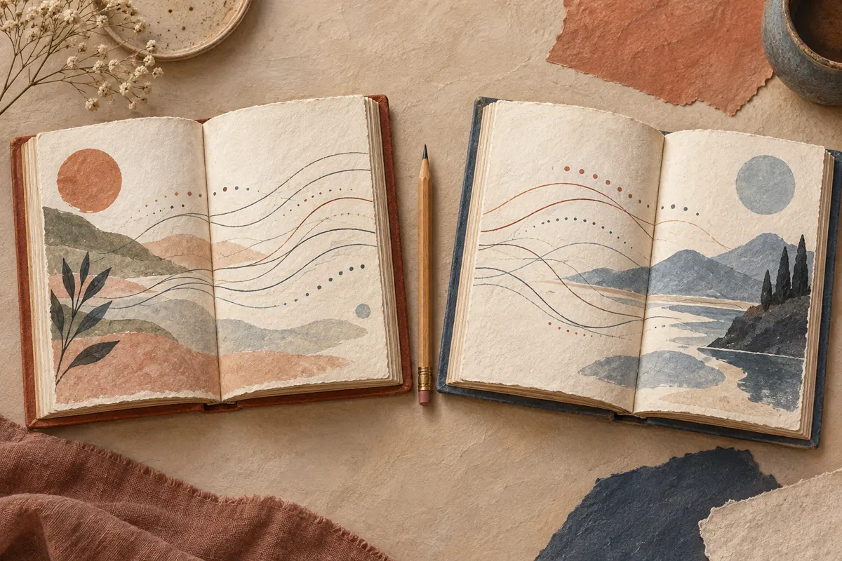 Illustration of two open books arranged side by side for comparison.